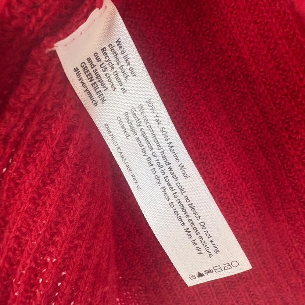 Eileen Fisher Red Yak Merino Wool Cowl Neck Ribbed Knit Sweater Small - Picture 5 of 6